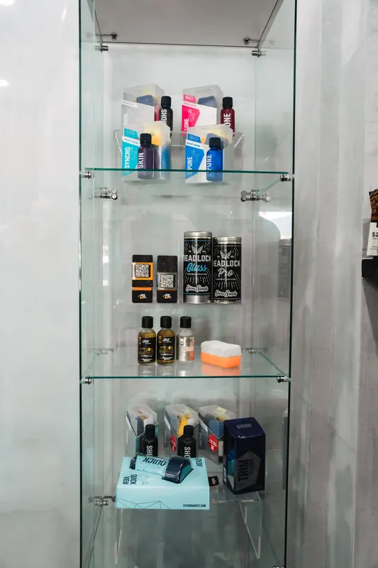 Detailing and care products on display at 417 Autoworks